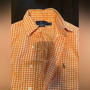 Ralph Lauren Slim Fit Stretch Oxford Shirt Mens S Pony Orange Plaid Check